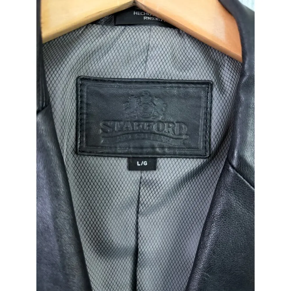 Stafford Executive Black Leather Blazer Size Large Two Button Biker Wedding
